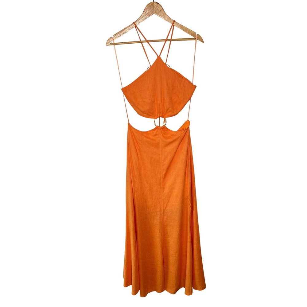 Bobbles & Lace Orange Linen Cotton Cutout Ring Detail Maxi Dress Size M Resort